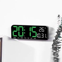 Ceas de masa si de perete, digital, cu lumina led verde, calendar, cronometru, alarma, termometru, functie snooze, 2 moduri de iluminare, dimensiuni 2