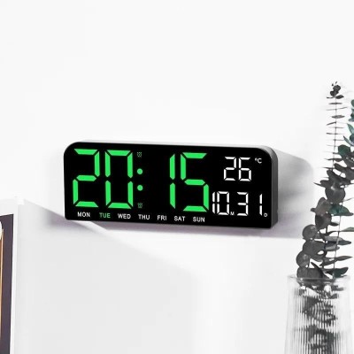 Ceas de masa si de perete, digital, cu lumina led verde, calendar, cronometru, alarma, termometru, functie snooze, 2 moduri de iluminare, dimensiuni 2 foto