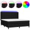 Pat cu arcuri, saltea si LED, negru, 160x200 cm, textil