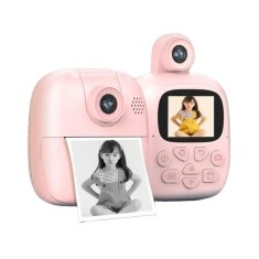 Set Camera Instantanee pentru Copii, Cyrax, Camera 180&deg; Selfie, Ecran HD 2&#039;&#039;, 24MP, 720P Video, 1200 mAh, cu Functie de Printare Alb-Negru, cablu USB-