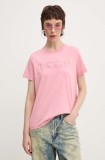 Desigual tricou din bumbac BRANDY femei, culoarea roz, 24WWTK24