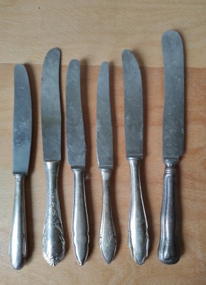 Lot de 6 cutite vechi maner argintat, modele diferite foto