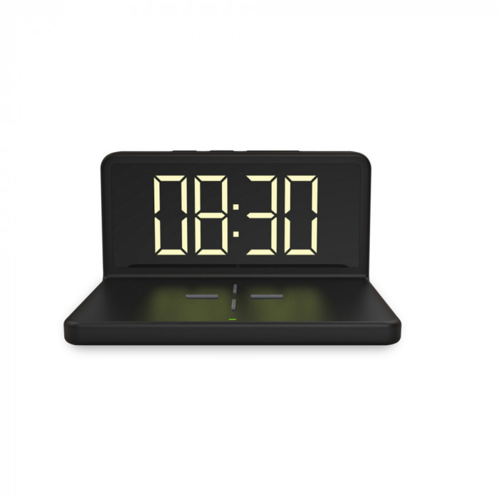 Ceas digital Platinet 45101, cu alarma si incarcare wireless 5W, dimensiuni 140 x 98 x 75 mm, negru