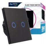 Intrerupator Smart dublu, panou butoane tactile iluminate, sticla securizata, negru