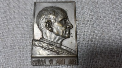 PLACHETA VECHE METALICA - PAPA PAUL VI - CATOLICISM - ALAMA PLACATA foto
