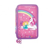Penar echipat cu 3 compartimente, roz,design unicorn, 20x14x6 cm