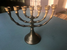 Menora evreiasca miniaturala din bronz foto