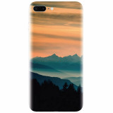 Husa silicon pentru Apple Iphone 8 Plus, Blue Mountains Orange Clouds Sunset Landscape