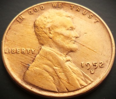 Moneda 1 CENT - SUA, anul 1952 D * cod 5376 foto