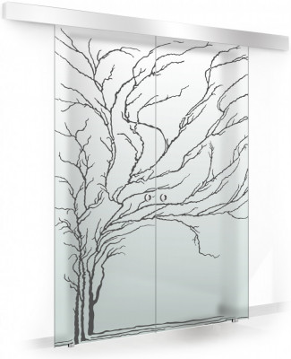 Usa culisanta Boss &amp;reg; Duo model Tree negru, 60+60x215 cm, sticla mata securizata, glisanta in ambele directii foto