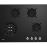Plita incorporabila pe gaz Beko HINW64229S, 4 zone de gatit, HIGH-EFFICIENCY&trade; GAS BURNER, Gratar din fonta, Arzator Wok, 65 cm, Sticla neagra