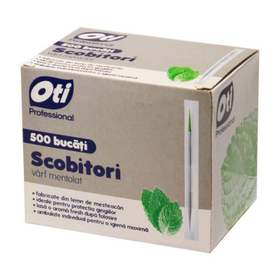 Scobitori Mentolate Lemn, 500 Buc/Set, Lungime 65 mm, Ambalate Individual, Scobitori cu Menta, Scobitori cu Varf Mentolat OTI, Scobitori din Lemn cu A foto