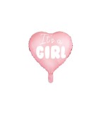 Balon folie forma de inimioara cu inscriptie Its a Girl, roz 48 cm