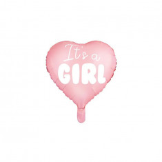 Balon folie forma de inimioara cu inscriptie Its a Girl, roz 48 cm