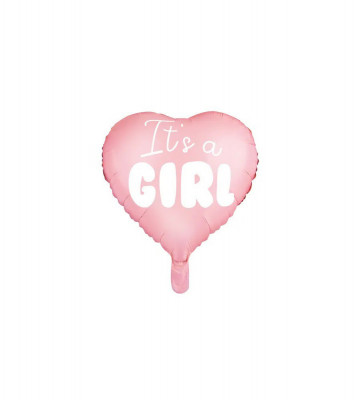 Balon folie forma de inimioara cu inscriptie Its a Girl, roz 48 cm foto