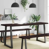 Gossi blat masa, 180x60x6 cm, gri, lemn stejar tratat contur organic