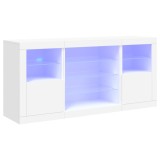 Servanta cu lumini LED, alb, 142,5x37x67 cm