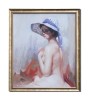 Tablou seminud pictat manual inramat, In razele soarelui, 65x55cm ulei pe panza, delicat, Mircea Iordache