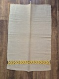 Ștergar Vechi din C&acirc;nepă Țesut la Război cu Model Ajur Galben Integral, 58x89 cm