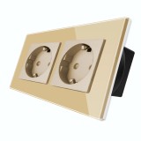 Cumpara ieftin Priza dubla Luxion aurie cu rama din sticla, design elegant