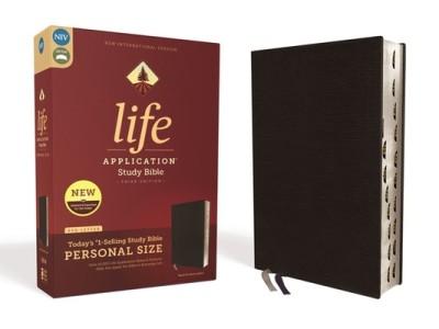 Niv, Life Application Study Bible, Third Edition, Personal Size, Bonded Leather, Black, Indexed, Red Letter Edition foto