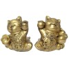 2 Pisici Maneki Feng Shui, obiect decor casa sau birou, set pentru bani și prosperitate, rășină aurie 6 cm