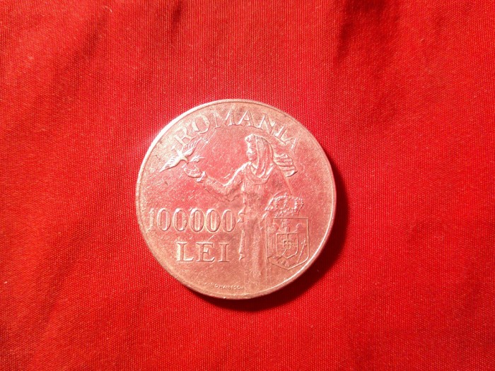 Moneda 100 000 lei 1946 Mihai I , argint , cal. F.Buna Pacea