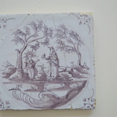 "Scena biblica" placa ceramica de Delft sec 18