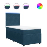 Cumpara ieftin Pat continental cu saltea, albastru, 80x200 cm, catifea