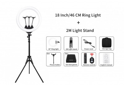 Lampa circulara profesionala 45cm/18inch + trepied 200 cm + accesorii foto