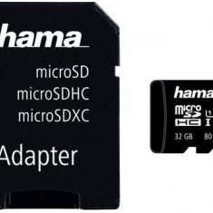 Card de memorie Hama microSDHC, 32GB, Clasa 10, pana la 80 MB/s, UHS-I + Adaptor SD