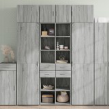 Dulap depozitare Gossi, 70x42.5x225 cm, gri sonoma, lemn prelucrat, 11 compartimente, 4 sertare, economie spatiu, living/baie