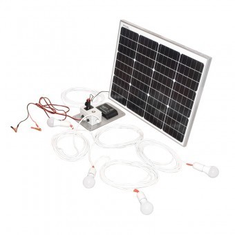 Set panou solar 50W fotovoltaic monocristalin 670x540x30mm 12-24V priza bricheta cu 4 becuri 9W Breckner Germany foto