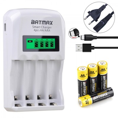 Incarcator Batmax Smart LED Charger + 4 acumulatori AA 2800mAh foto