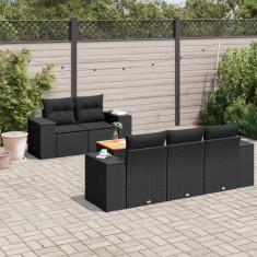 Set mobilier de gradina cu perne, 6 piese, negru, poliratan