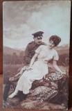 Carte postala, militar cu iubita, perioada interbelica