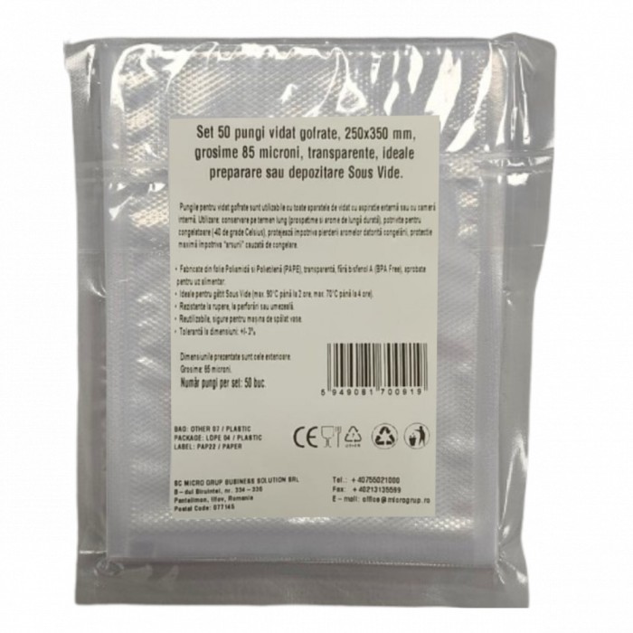 Set 50 pungi vidat gofrate, 250x350 mm, grosime 85 microni, transparente
