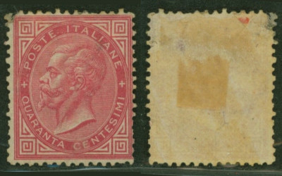 Italy 1863 King Viktor Emanuel II 40C carmine Mi.20 MH Thin spot AM.569 foto