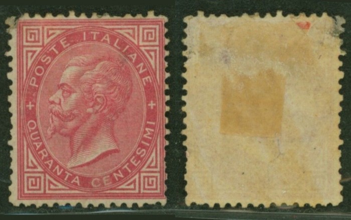 Italy 1863 King Viktor Emanuel II 40C carmine Mi.20 MH Thin spot AM.569