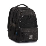 Ghiozdan Mitama, 3 compartimente, design negru, 43 x 32 x 22 cm