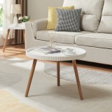 Masa de cafea rotunda Bongard 60x45 cm, alba, cu picioare din bambus