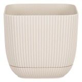 Ghiveci pentru Flori cu farfurie incorporata, design dreptunghiular, Crem, Capacitate 1.8 l, 15x15x1