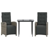 Cumpara ieftin Set bistro de gradina cu perne, 3 piese, gri, poliratan