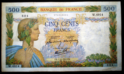 349 FRANTA WWII 500 FRANCS FRANCI 1.10.1942 SR. 804 foto