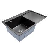 Chiuveta bucatarie B&Ouml;HM BH7849LBA, inox alimentar SUS304, 780 x 490 x 220 mm, finisaj Negru, picurator dreapta, sifon inclus