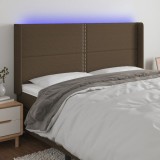 Cumpara ieftin Tăblie de pat cu LED, maro &icirc;nchis, 163x16x118/128 cm, textil