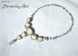Colier Argintiu Handmade RavariuArt cu Marmura &amp; Larimar, 45cm - Bijuterie Unicat, Fir Metalic Japonez, Inspiratie Arctica