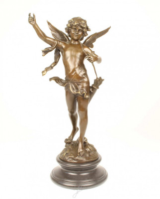 Cupidon - statueta din bronz pe soclu din marmura BR-95 foto