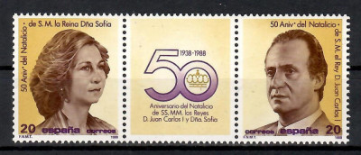 Spania 1988 - 50 de ani de la nașterea ASR Sofia și Juan Carlos, cu vinieta, MNH foto