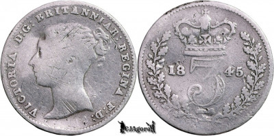 1845, 3 Pence - Victoria - Regatul Unit al Marii Britanii și Irlandei | KM 730 foto